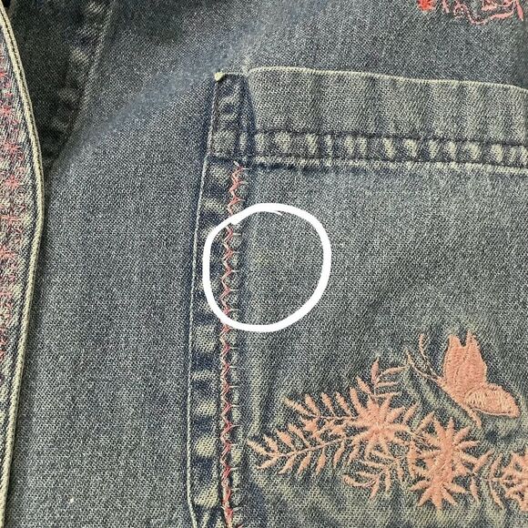 Vintage 90s Western Cottagecore Grandmacore Pink Embroidered Denim Blouse Medium - Picture 9 of 11